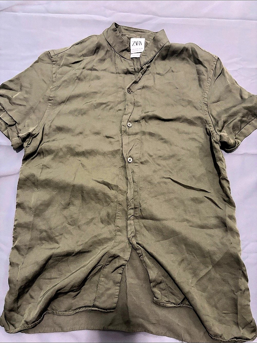 Zara Regular Fit Short Sleeve Shirt in Green Size Medium